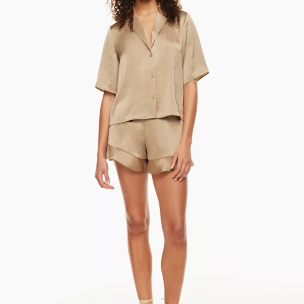 SHORT-SLEVEE SATIN BUTTON-UP BLOUSE - Picture 3 of 7